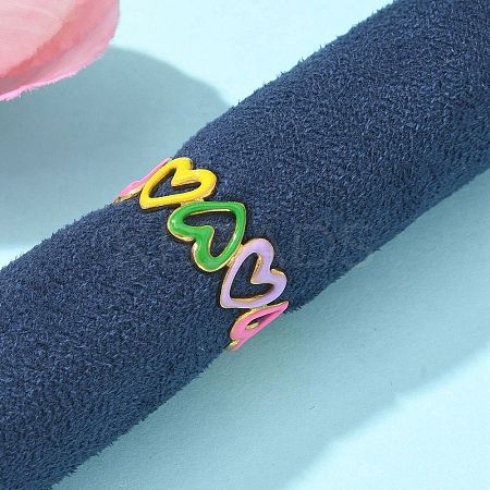 Heart 304 Stainless Steel Enamel Open Cuff Rings for Women LS-RJEW-U034-01G-01-1