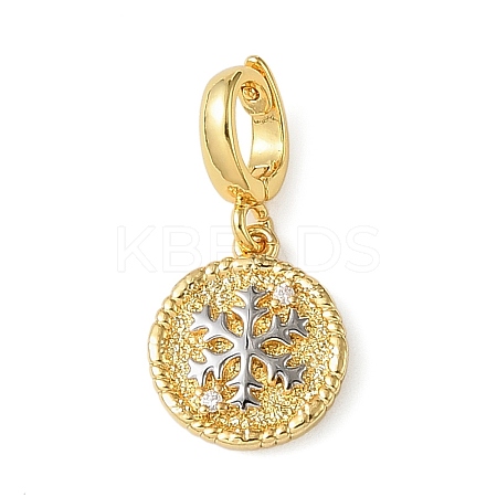 Christmas Brass Rhinestone Flat Round Pendant Decorations KK-H498-01G-04-1