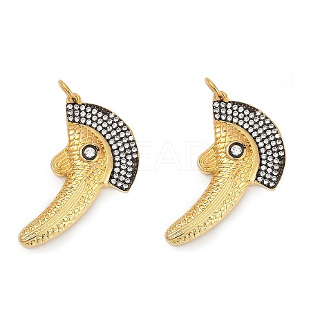 Brass Micro Pave Clear Cubic Zirconia Bird Pendants KK-U058-36G-1