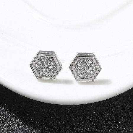 304 Stainless Steel Micro Pave Clear Cubic Zirconia Stud Earrings STAS-Z107-01P-01-1