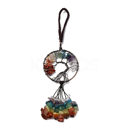 Wire Wrapped Chakra Chips Natural Gemstone Big Pendant Decorations HJEW-H057-02D-01-1