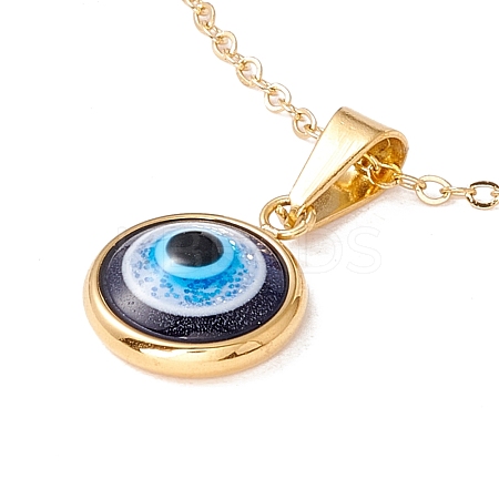 Lampwork Flat Round with Evil Eye Pendant Necklace with 304 Stainless Steel Cable Chains for Women NJEW-P262-01G-1