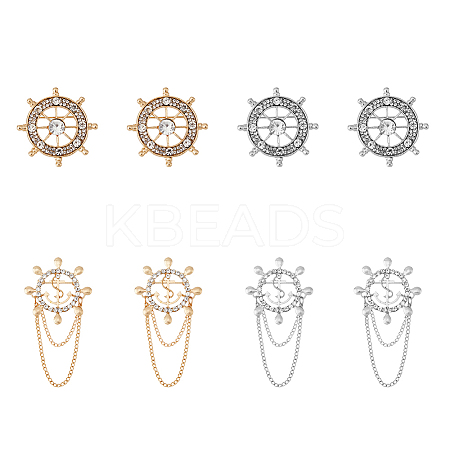 8Pcs 4 Style Crystal Rhinestone Helm Safety Pin Brooch JEWB-FH0001-21-1