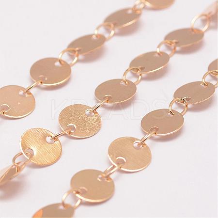 Rack Plating Brass Handmade Flat Sequin Chains CHC-P0004-01-6mm-KCG-1