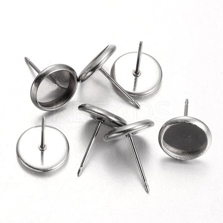 Tarnish Resistant Flat Round Stainless Steel Stud Earring Settings LS-X-STAS-M227-8mm-1