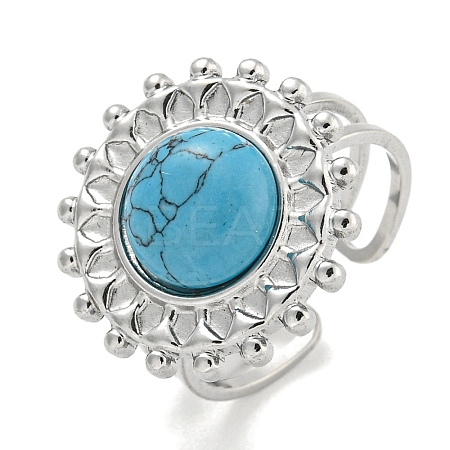 304 Stainless Steel Synthetic Turquoise Cuff Rings G-Z056-08P-02-1