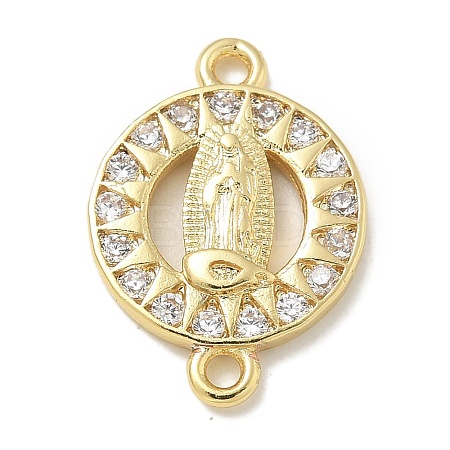 Rack Plating Brass Micro Pave Clear Cubic Zirconia Religion Virgin Mary Connector Charms KK-L224-094G-01-1