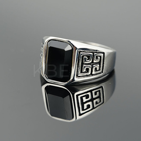 304 Stainless Steel & Obsidian Finger Rings for Men FS-WG9DF95-04-1