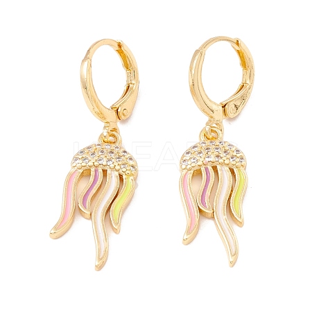 Enamel Jellyfish Dangle Leverback Earrings with Clear Cubic Zirconia EJEW-F282-14G-1