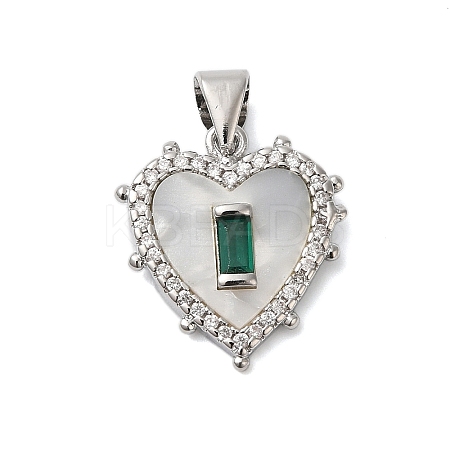 Rack Plating Brass & Cubic Zirconia Shell Pendants KK-S372-17P-1