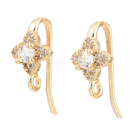 Brass Micro Pave Clear Cubic Zirconia Flower Earring Hooks KK-A274-08G-1