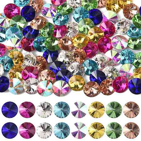 80Pcs 8 Colors Glass Pointed Back Rhinestone RGLA-FS0001-20-1