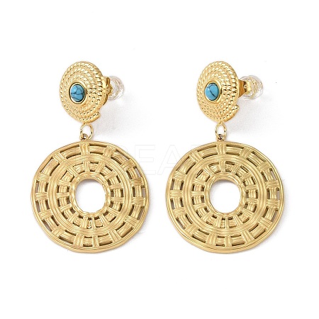 Natural Turquoise & 304 Stainless Steel Rope Disc Dangle Stud Earrings for Women EJEW-G390-05G-02-1
