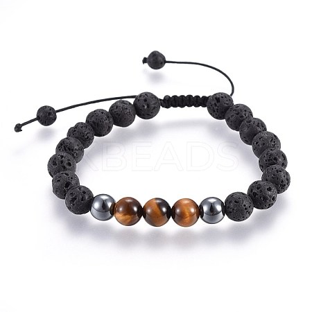 Natural Lava Rock and Non-Magnetic Synthetic Hematite Beads Braided Bead Bracelets X-BJEW-JB03975-25-1