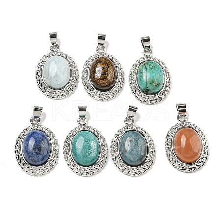 Natural Mixed Stone Oval Pendants G-B079-02P-1