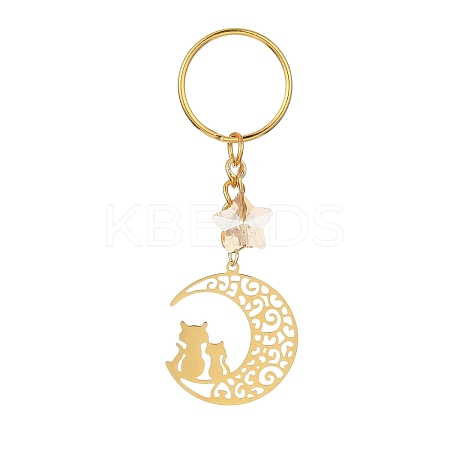 Stainless Steel Hollow Moon Cat Keychains KEYC-JKC00585-01-1