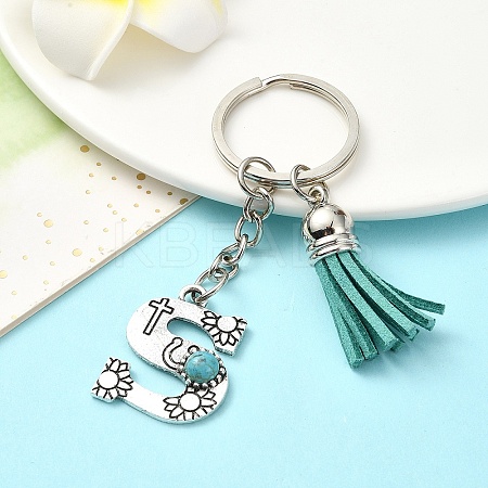 Alloy with Resin Imitation Synthetic Turquoise Keychain KEYC-YW00087-19-1
