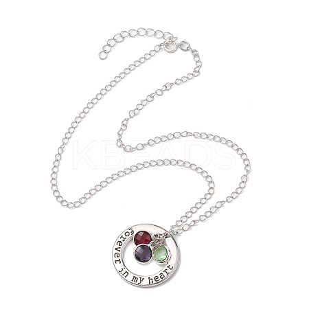 Glass and Alloy Round With Word Forever In My Heart Pendant Necklace NJEW-JN04697-03-1