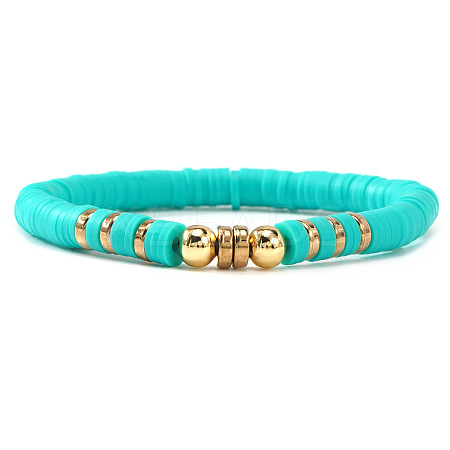 Polymer Clay Heishi Beaded Stretch Bracelets with Brass Beads for Daily Wear and Casual Style JO6865-5-1