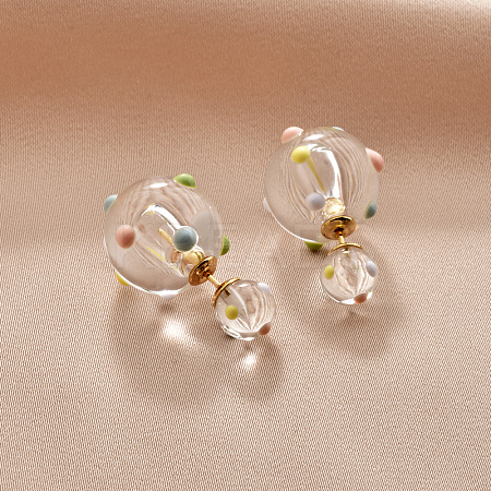 Resin and Brass Stud Earrings for Women FS-WG08F6B-01-1