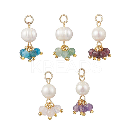 Natural Green Aventurine & Garne & Amethyst & Rose Quartz & Apatite Faceted Round & Potato Pearl Pendants PALLOY-JF04750-03-1