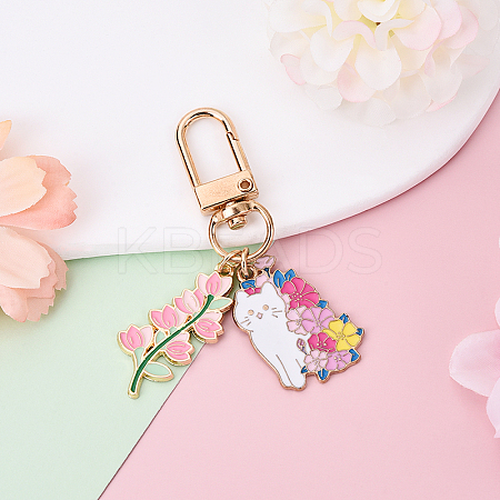 Flower Alloy Enamel Pendant Decoration HJEW-YW00050-01-1