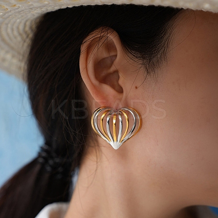 304 Stainless Steel Two Tone Stud Earrings EJEW-P335-01A-1