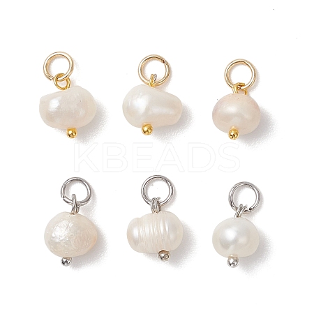 6Pcs 2 Colors Natural Freshwater Pearl Potato Charms with 304 Stainless Steel Findings PALLOY-JF04943-1