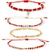 4Pcs 4 Styles Adjustable Natural Mixed Gemstone & Glass Beads Braided Bracelet VI8109-1-4