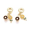 Brass Micro Pave Clear Cubic Zirconia and Enamel European Dangle Charms KK-T079-68G-1