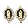 Brass Micro Pave Clear Cubic Zirconia Enamel Oval with Virgin Mary Connector Charms KK-L243-11G-B-2