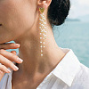 304 Stainless Steel & Plastic Pearl Tassel Stud Earrings WG7F267-01-2