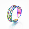 Rainbow Color 304 Stainless Steel Curb Chain Shape Cuff Ring RJEW-N038-037M-2