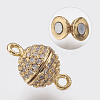 Brass Micro Pave Cubic Zirconia Magnetic Clasps with Loops ZIRC-F083-111-RS-3