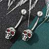 Skull 316 Surgical Stainless Steel Red Cubic Zirconia Belly Button Rings EJEW-G416-34AS-2