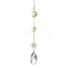 Glass Crystal Balls & Brass Sun Moon Pendant Ornament HJEW-JM02158-4