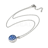 Brass Micro Pave Clear Cubic Zirconia with Blue Enamel Flat Round Pendant Necklaces LS-NJEW-Z088-03P-02-2