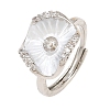 Flower Brass Micro Pave Cubic Zirconia & Enamel Cuff Ring Settings KK-CBAC351-06P-01-2