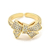Brass Micro Pave Clear Cubic Zirconia Bowknot Open Cuff Ring for Women LS-RJEW-M173-04B-G-2