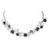 3Pcs 3 Colors Round Glass Beaded Bib 304 Stainless Steel Rolo Chain Necklaces NJEW-JN05359-3
