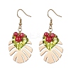 Iron Tropical Leaf Dangle Earrings with Glass Pearl Beaded EJEW-JE05512-1