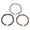 3Pcs Natural Moss Agate & Green Aventurine & Unakite Round Beads Stretch Bracelets for Women BJEW-JB13056-3