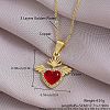 Brass Micro Pave Clear Cubic Zirconia and Red Resin Scared Heart Pendant Necklaces for Women FS-WG476F5-10-1