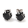 Round 316 Surgical Stainless Steel Pave Black Cubic Zirconia Stud Earrings for Women Men EJEW-Z050-11AS-1