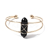 Brass Wire Wrapped Natural Obsidian Hexagon Point Cuff Bangles for Women BJEW-L719-01G-04-4