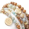 Natural Flower Amazonite & Picture Jasper Beaded Stretch Bracelets Sets with Non-Magnetic Synthetic Hematite BJEW-JB09280-5