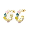 Smiling Face Real 18K Gold Plated Brass Stud Earrings EJEW-L268-016G-04-1