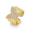 Brass Micro Pave Clear Cubic Zirconia Cuff Rings for Women RJEW-H248-08G-02-4