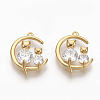 Brass Clear Cubic Zirconia Kitten Pendants ZIRC-Q021-013G-NF-1
