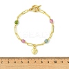 Brass Heart Charm Natural Mixed Stone Faceted Cube Beaded Chain Bracelets BJEW-JB14257-5